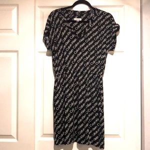 CALVIN KLEIN Slinky Black V-Neck Dress w/Pockets!